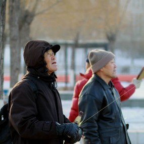 新进的佳能85/1.8+50D,抓拍放风筝的老顽童