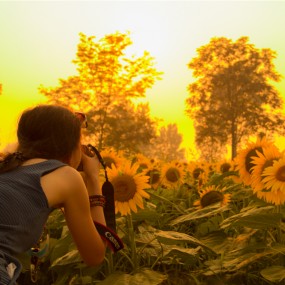 夕阳下的摄影者和模特